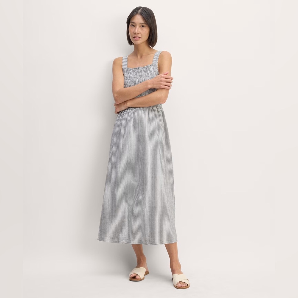 Everlane Women's Gauze Smock Dress in White/Black, Size Extra Small
